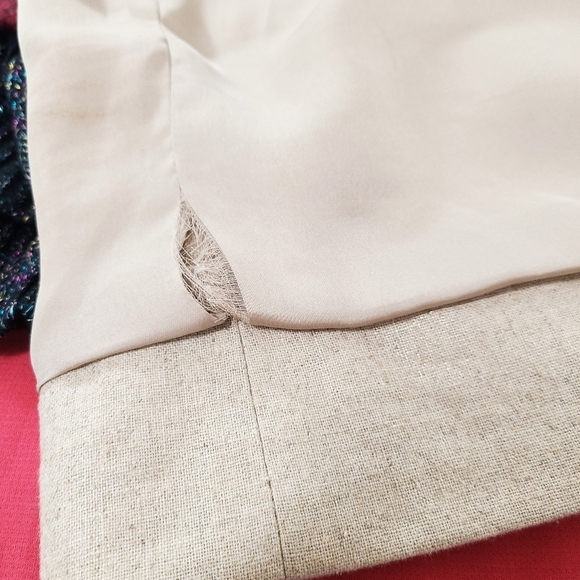 Cartonnier tan gold linen skirt patch pockets knee length size 4 (ripped lining) - Picture 8 of 10